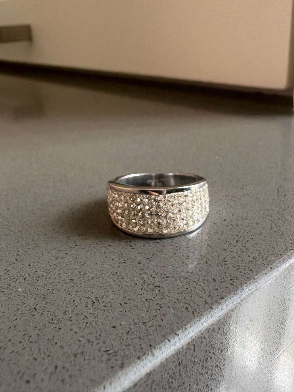 Crystal Wide Band Ring - Silver Tone